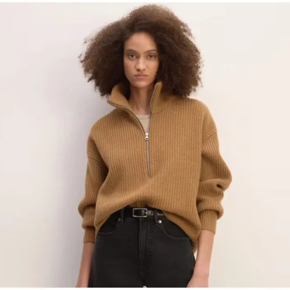 Everlane Felted Extra Fine Ribbed Merino Half-Zip Sweater Womens Very Soft M - Picture 2 of 7